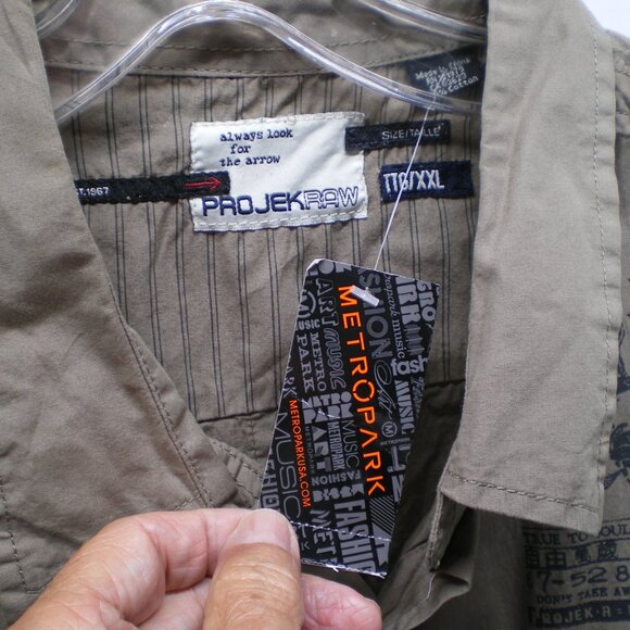 Projek Raw Button Down Short Sleeve Casual Olive Shirt, Size XXL - Picture 2 of 8